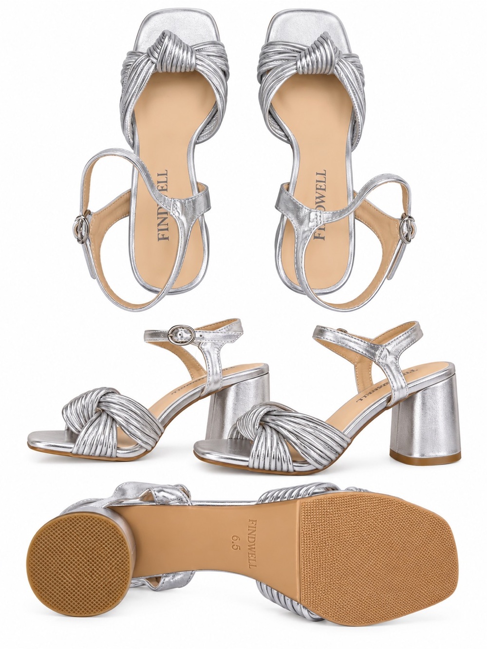 Findwell Silver Knotted Block Heel Sandals